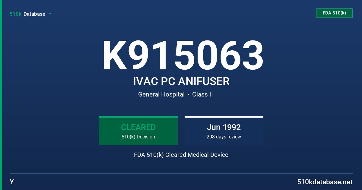 K915063 IVAC PC ANIFUSER FDA 510(k) Cleared Medical Device