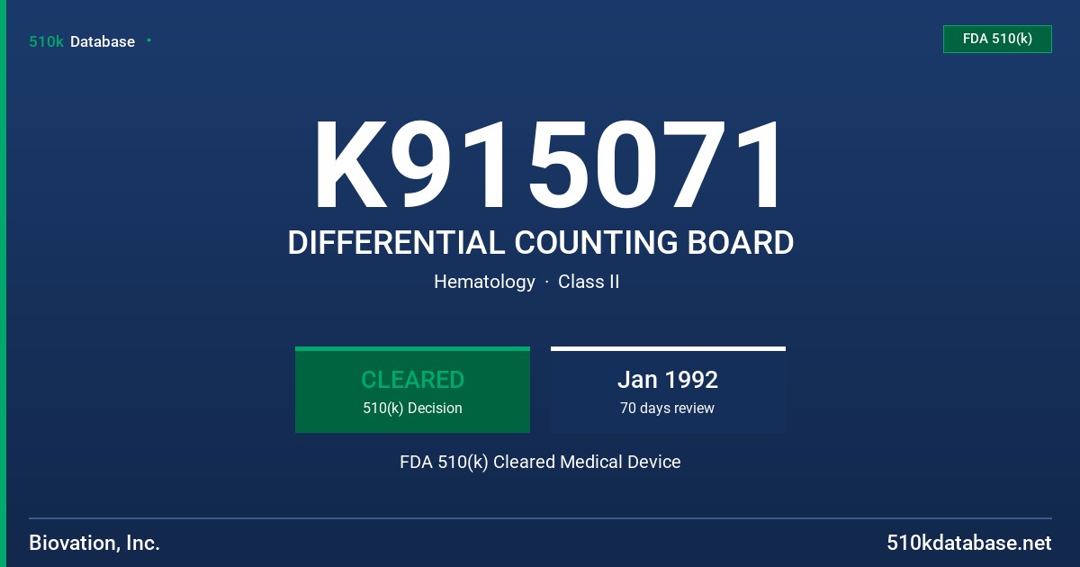 K915071 DIFFERENTIAL COUNTING BOARD FDA 510(k) Cleared Medical Device