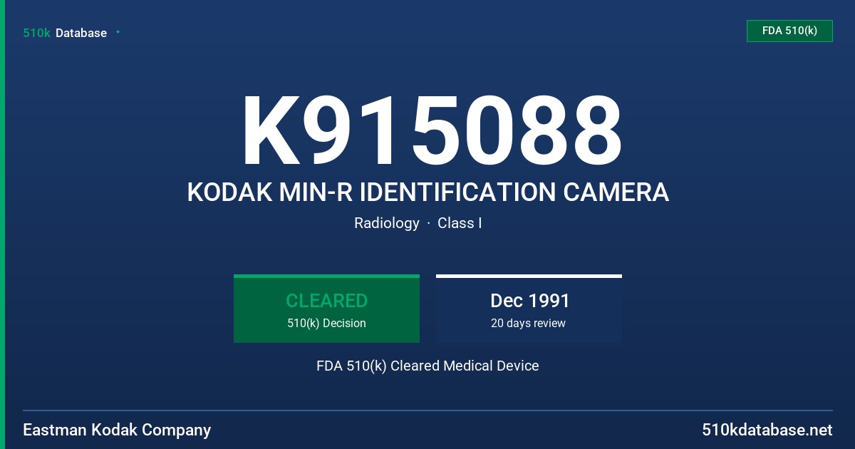 K915088 KODAK MIN-R IDENTIFICATION CAMERA FDA 510(k) Cleared Medical Device
