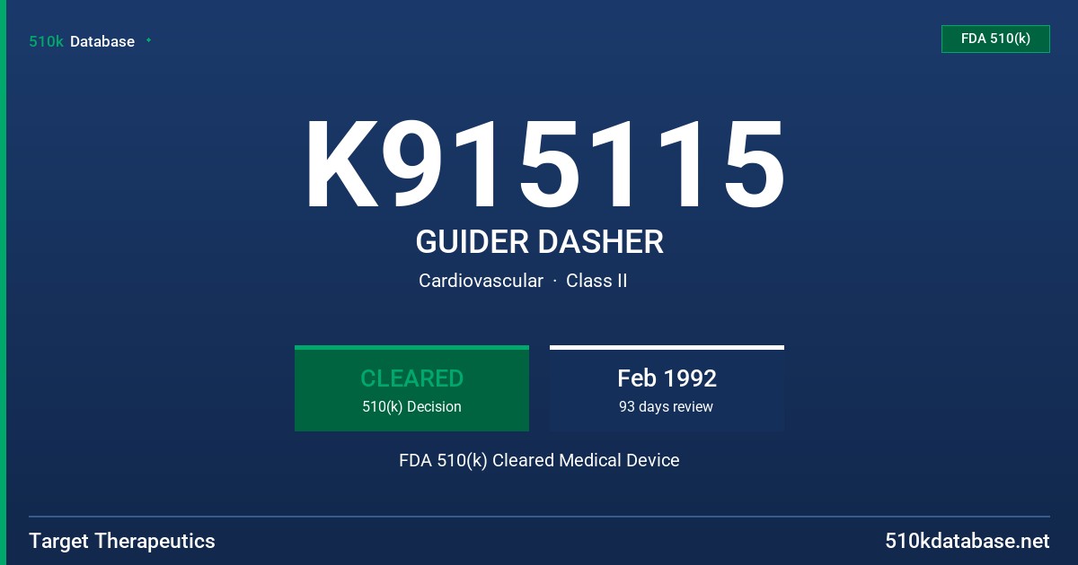 K915115 GUIDER DASHER FDA 510(k) Cleared Medical Device