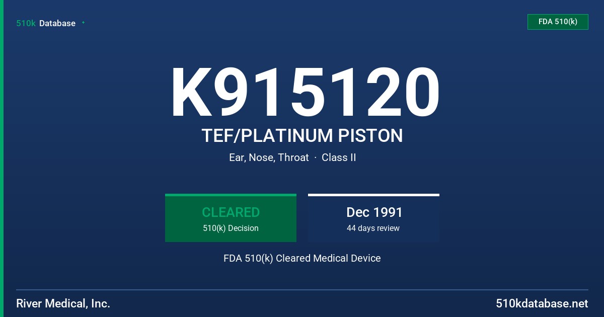 K915120 TEF/PLATINUM PISTON FDA 510(k) Cleared Medical Device
