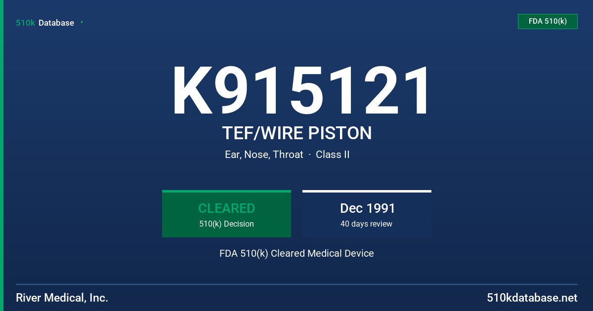 K915121 TEF/WIRE PISTON FDA 510(k) Cleared Medical Device