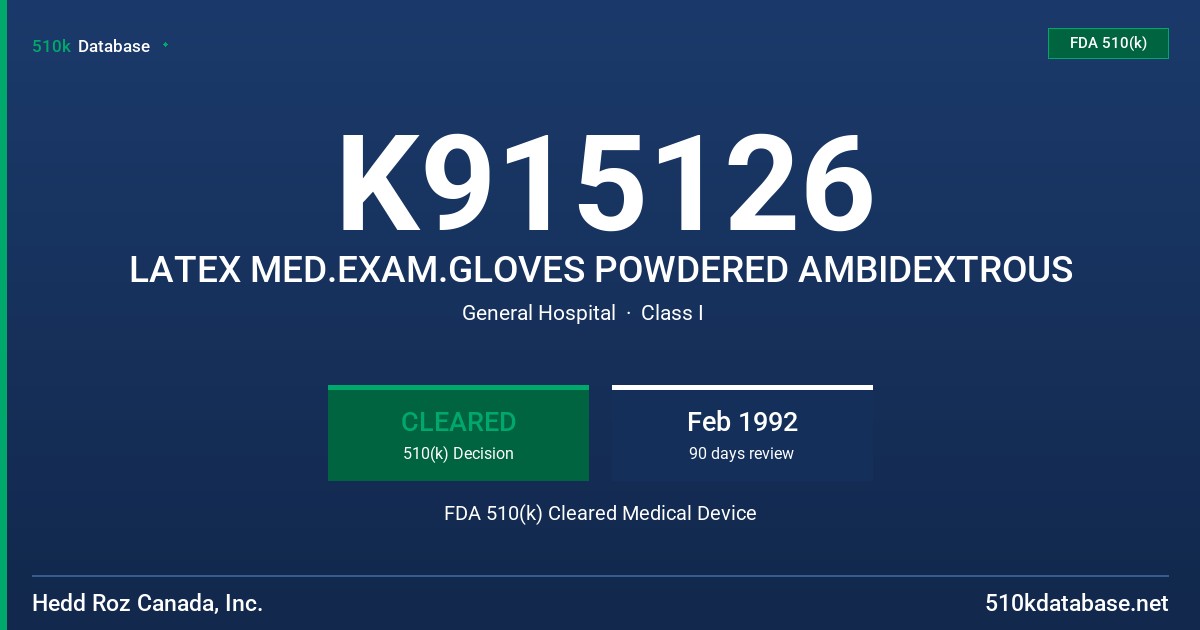 K915126 LATEX MED.EXAM.GLOVES POWDERED AMBIDEXTROUS FDA 510(k) Cleared Medical Device
