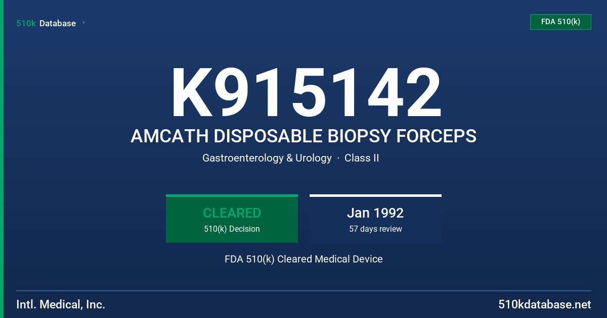 K915142 AMCATH DISPOSABLE BIOPSY FORCEPS FDA 510(k) Cleared Medical Device
