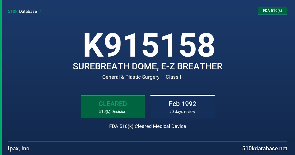 K915158 SUREBREATH DOME, E-Z BREATHER FDA 510(k) Cleared Medical Device