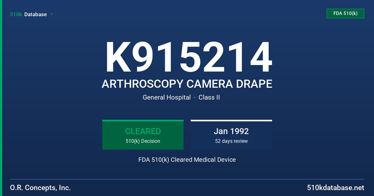 K915214 ARTHROSCOPY CAMERA DRAPE FDA 510(k) Cleared Medical Device