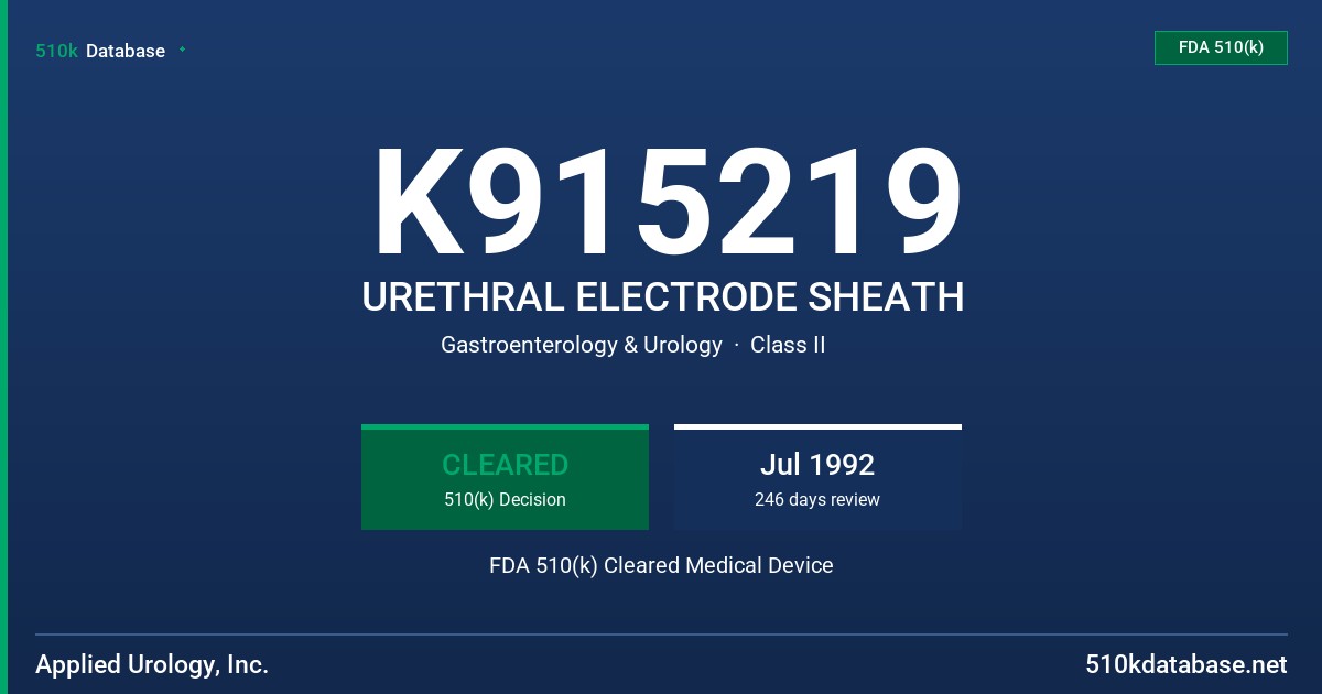 K915219 URETHRAL ELECTRODE SHEATH FDA 510(k) Cleared Medical Device