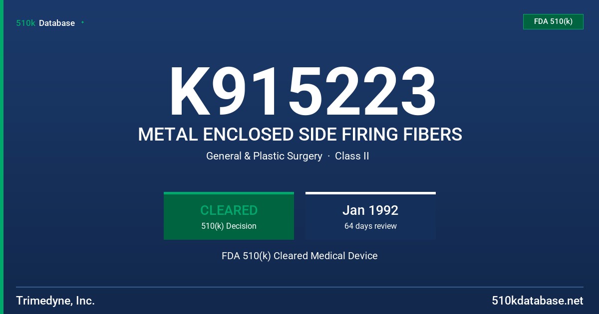K915223 METAL ENCLOSED SIDE FIRING FIBERS FDA 510(k) Cleared Medical Device