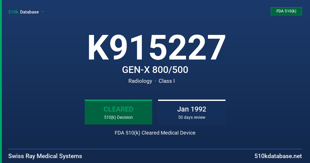 K915227 GEN-X 800/500 FDA 510(k) Cleared Medical Device