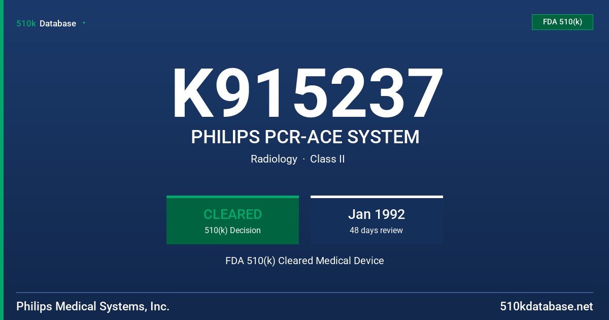 K915237 PHILIPS PCR-ACE SYSTEM FDA 510(k) Cleared Medical Device