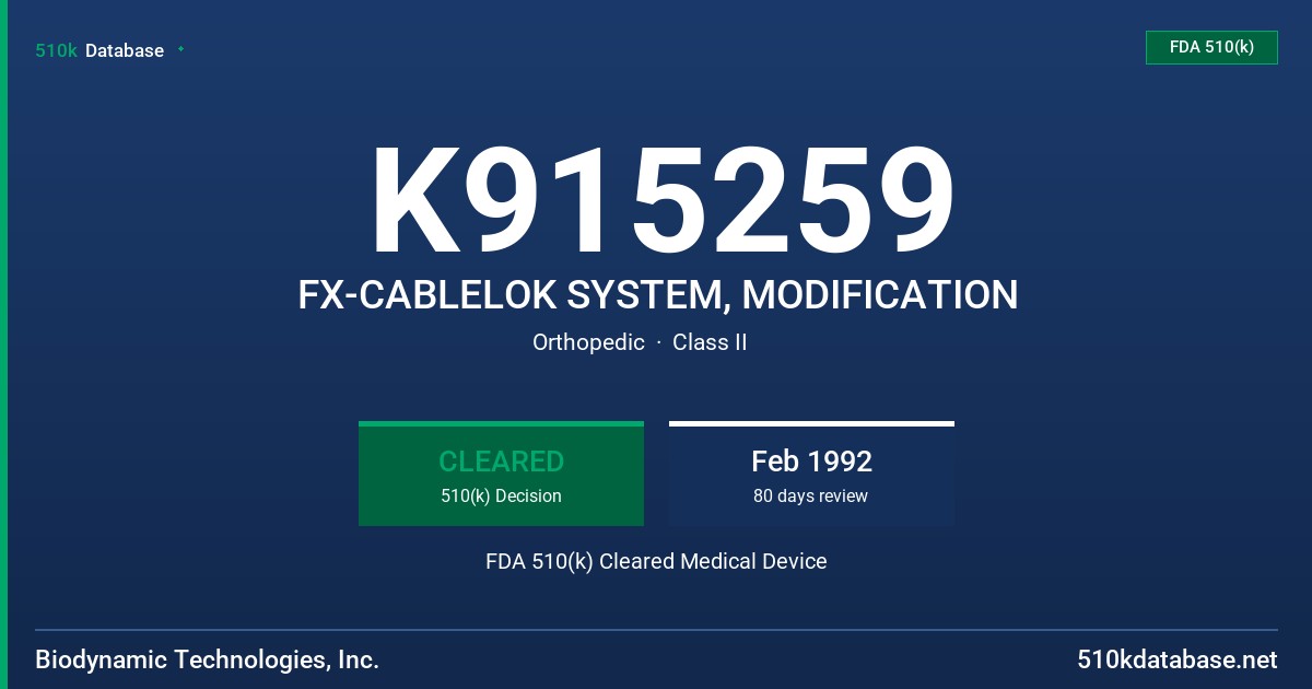 K915259 FX-CABLELOK SYSTEM, MODIFICATION FDA 510(k) Cleared Medical Device