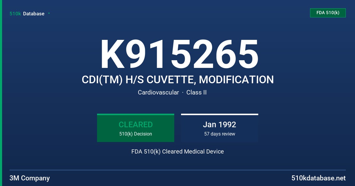 K915265 CDI(TM) H/S CUVETTE, MODIFICATION FDA 510(k) Cleared Medical Device