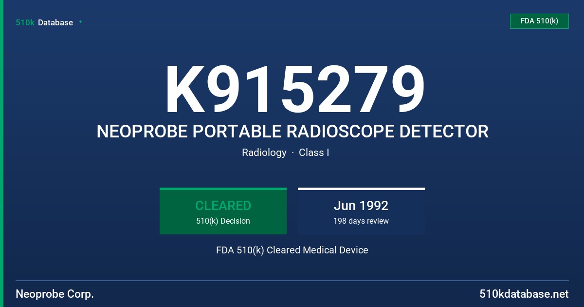 K915279 NEOPROBE PORTABLE RADIOSCOPE DETECTOR FDA 510(k) Cleared Medical Device