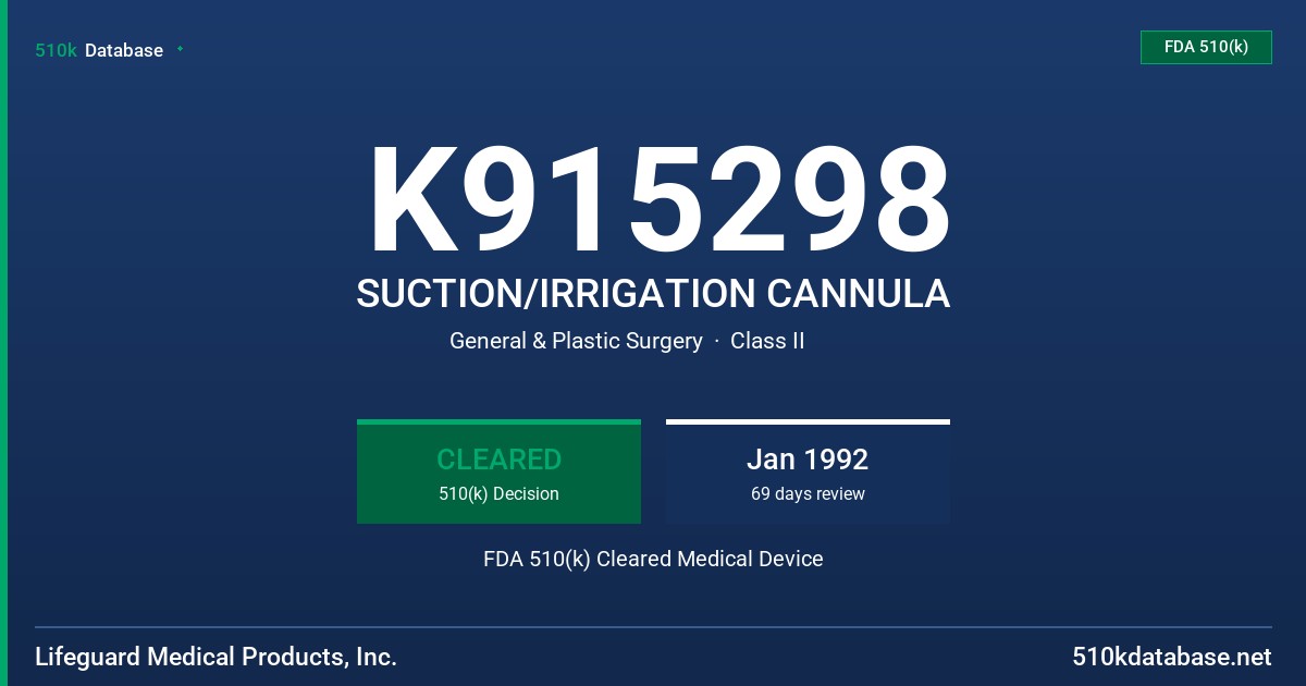 K915298 SUCTION/IRRIGATION CANNULA FDA 510(k) Cleared Medical Device