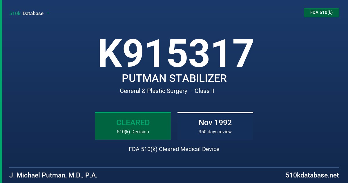K915317 PUTMAN STABILIZER FDA 510(k) Cleared Medical Device