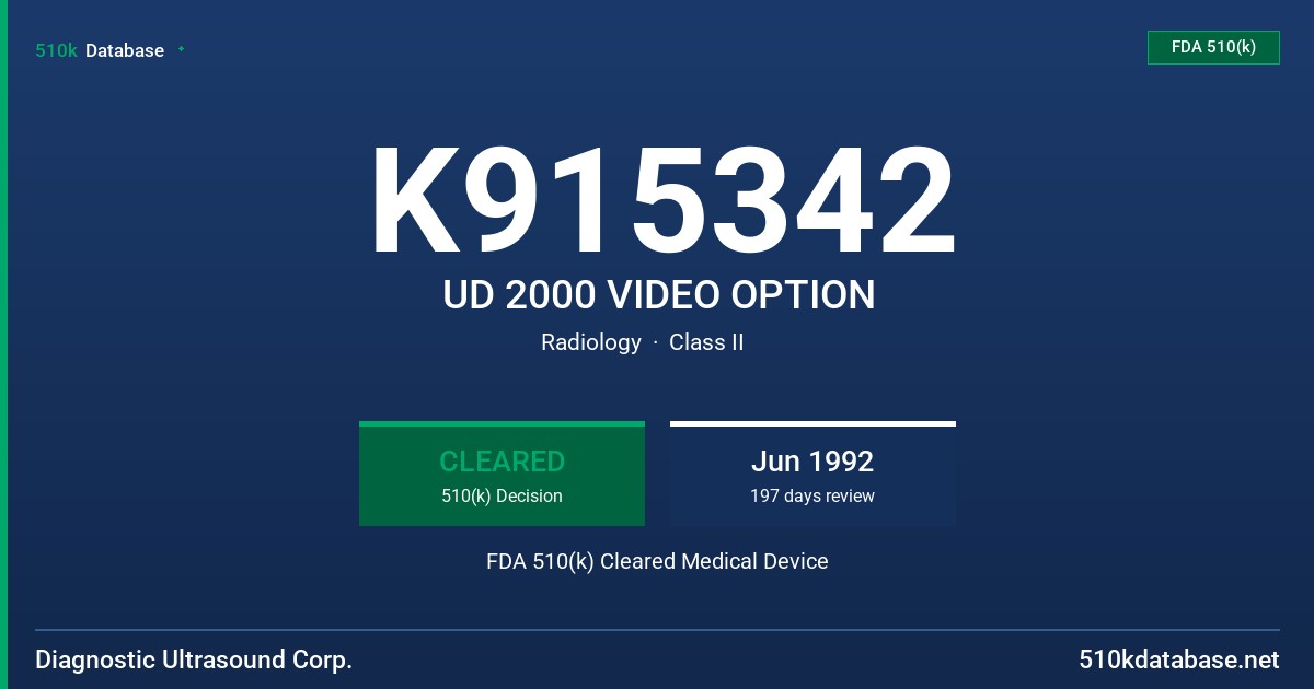 K915342 UD 2000 VIDEO OPTION FDA 510(k) Cleared Medical Device
