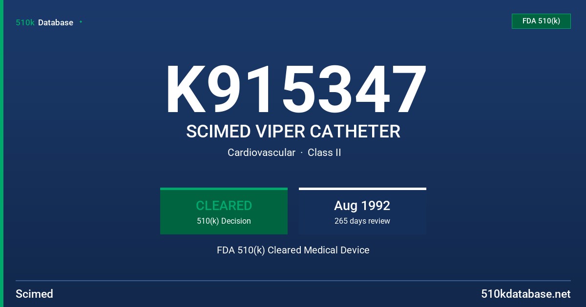 K915347 SCIMED VIPER CATHETER FDA 510(k) Cleared Medical Device