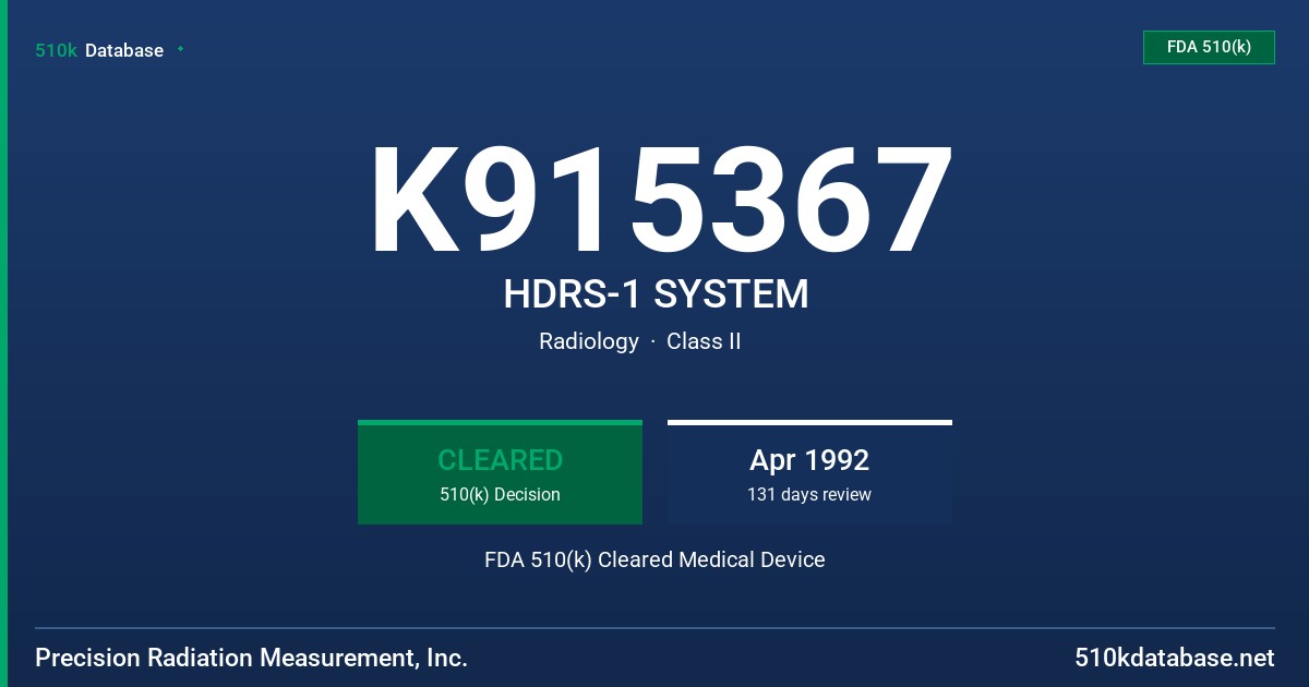 K915367 HDRS-1 SYSTEM FDA 510(k) Cleared Medical Device