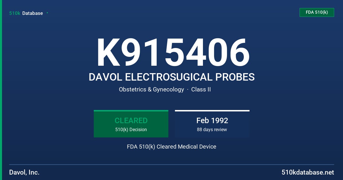 K915406 DAVOL ELECTROSUGICAL PROBES FDA 510(k) Cleared Medical Device