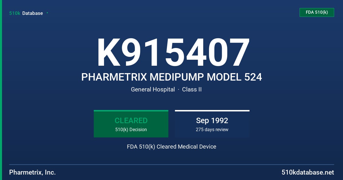 K915407 PHARMETRIX MEDIPUMP MODEL 524 FDA 510(k) Cleared Medical Device