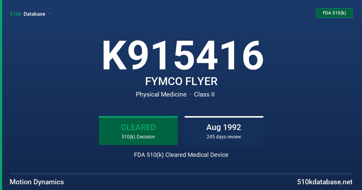 K915416 FYMCO FLYER FDA 510(k) Cleared Medical Device