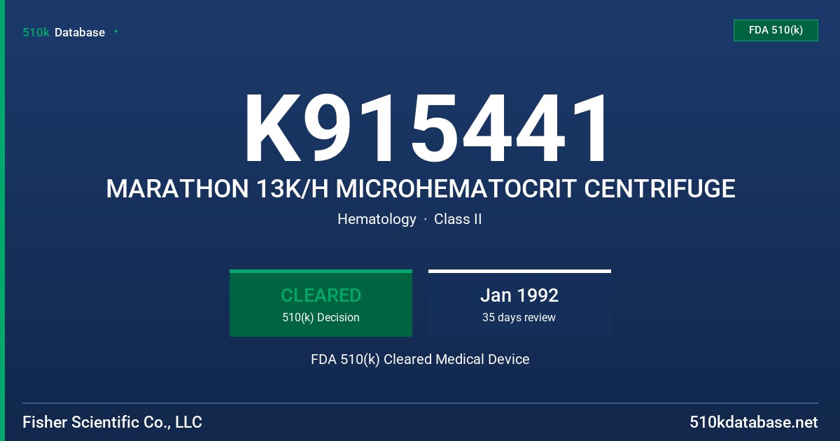 K915441 MARATHON 13K/H MICROHEMATOCRIT CENTRIFUGE FDA 510(k) Cleared Medical Device