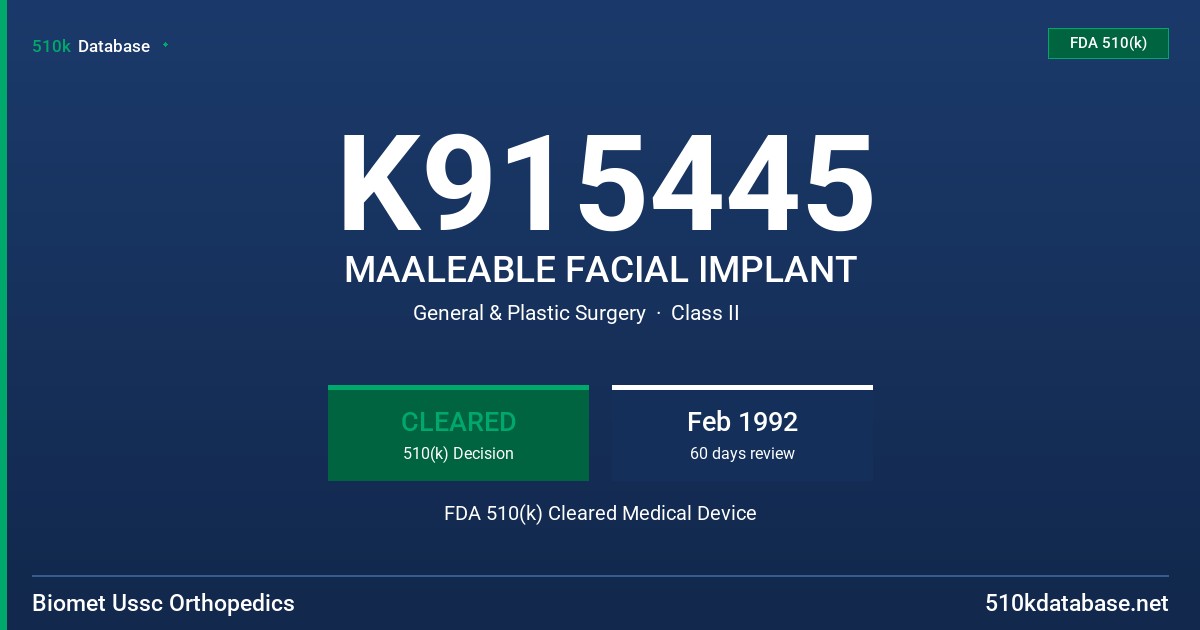 K915445 MAALEABLE FACIAL IMPLANT FDA 510(k) Cleared Medical Device