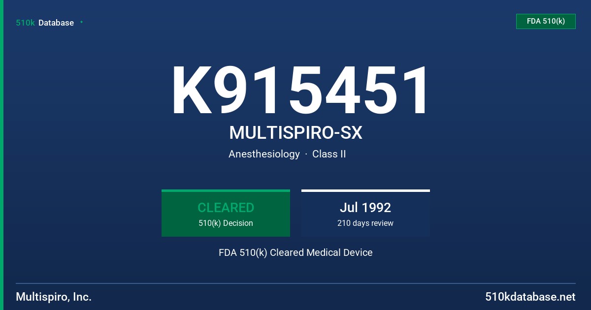 K915451 MULTISPIRO-SX FDA 510(k) Cleared Medical Device