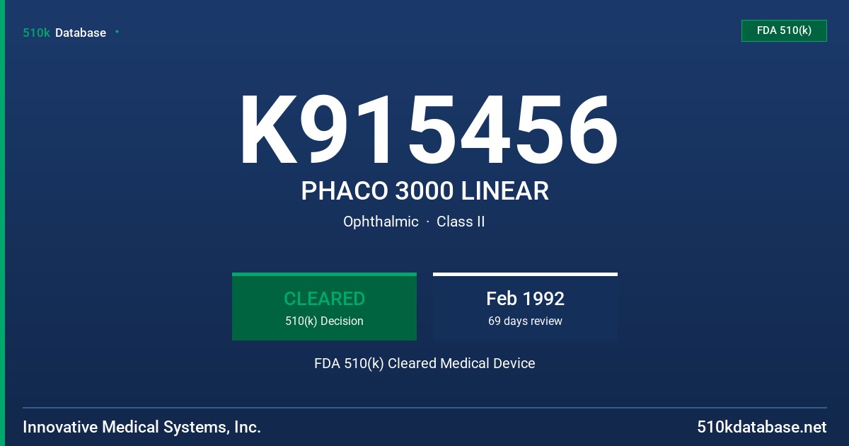 K915456 PHACO 3000 LINEAR FDA 510(k) Cleared Medical Device