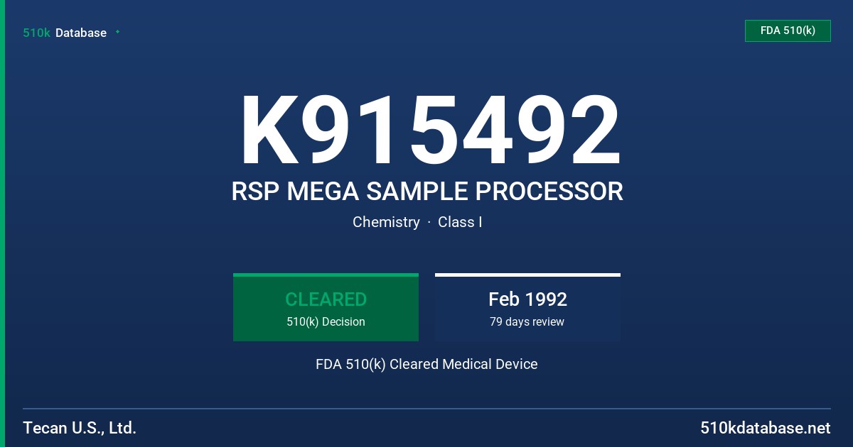K915492 RSP MEGA SAMPLE PROCESSOR FDA 510(k) Cleared Medical Device