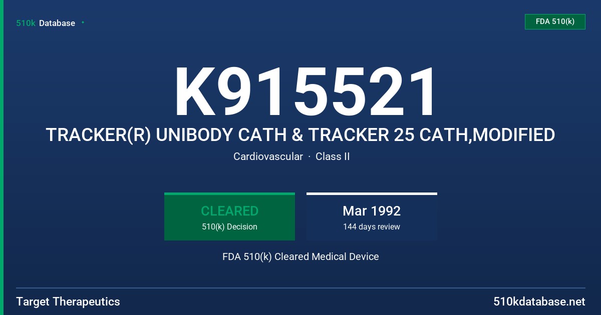 K915521 TRACKER(R) UNIBODY CATH & TRACKER 25 CATH,MODIFIED FDA 510(k) Cleared Medical Device