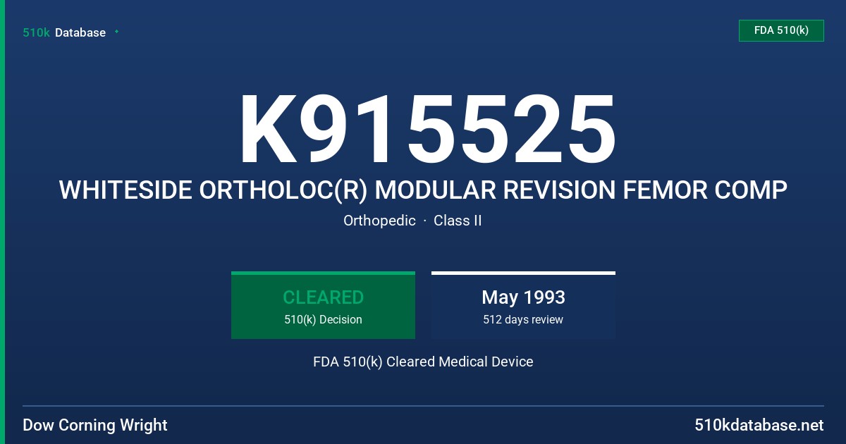 K915525 WHITESIDE ORTHOLOC(R) MODULAR REVISION FEMOR COMP FDA 510(k) Cleared Medical Device