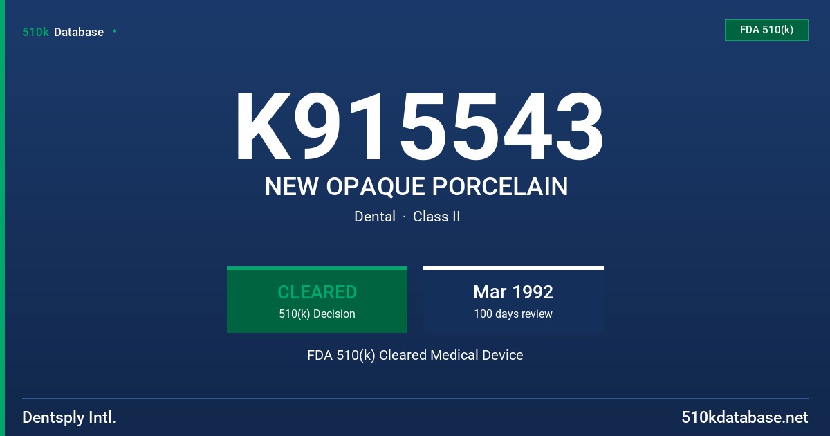 K915543 NEW OPAQUE PORCELAIN FDA 510(k) Cleared Medical Device