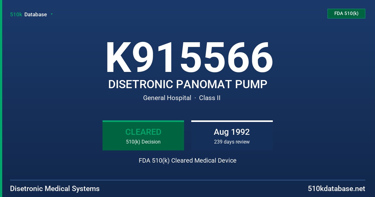 K915566 DISETRONIC PANOMAT PUMP FDA 510(k) Cleared Medical Device