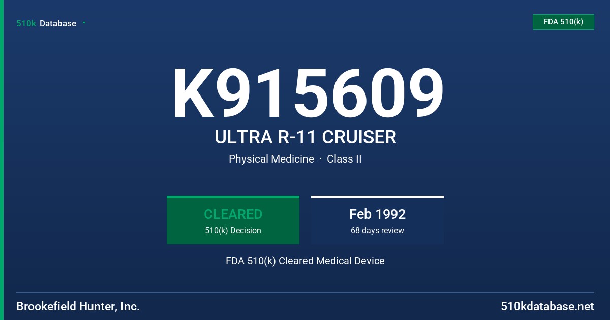 K915609 ULTRA R-11 CRUISER FDA 510(k) Cleared Medical Device