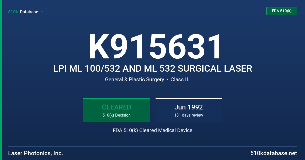 K915631 LPI ML 100/532 AND ML 532 SURGICAL LASER FDA 510(k) Cleared Medical Device
