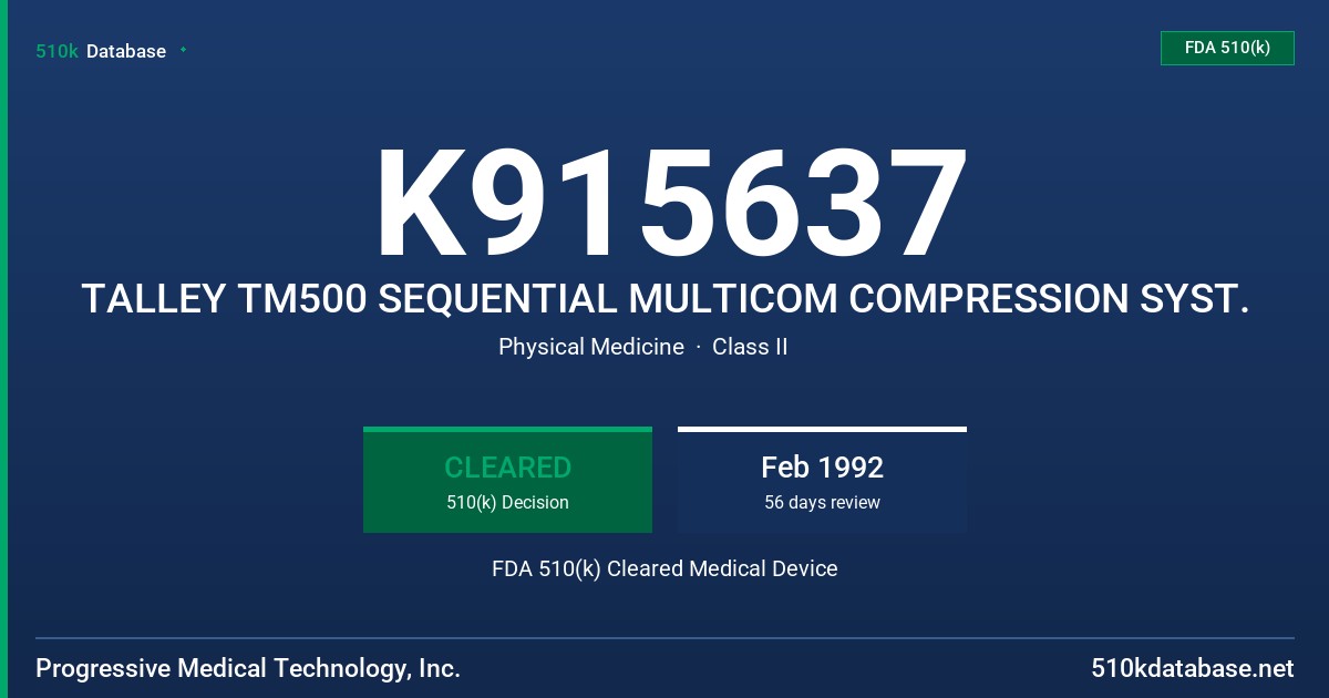 K915637 TALLEY TM500 SEQUENTIAL MULTICOM COMPRESSION SYST. FDA 510(k) Cleared Medical Device