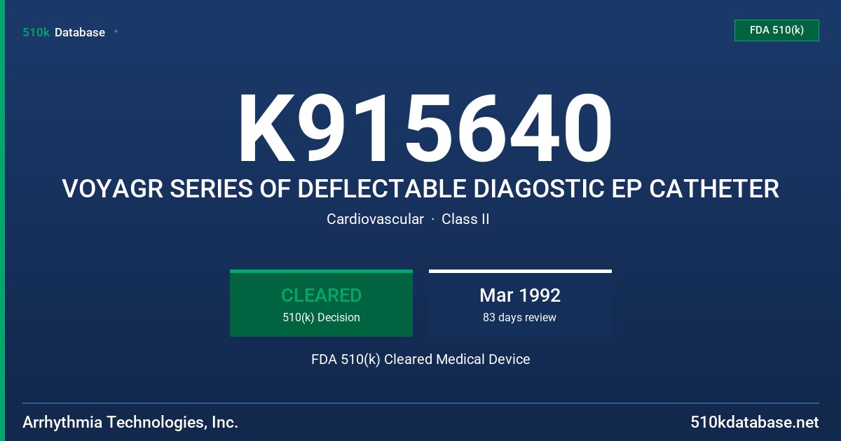 K915640 VOYAGR SERIES OF DEFLECTABLE DIAGOSTIC EP CATHETER FDA 510(k) Cleared Medical Device