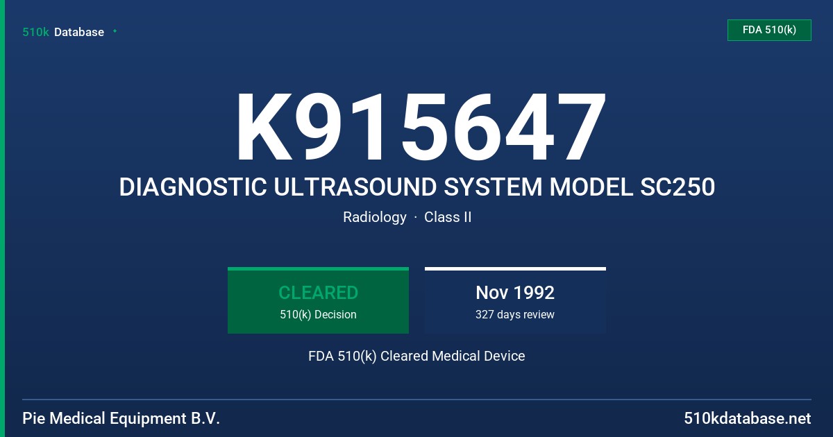 K915647 DIAGNOSTIC ULTRASOUND SYSTEM MODEL SC250 FDA 510(k) Cleared Medical Device