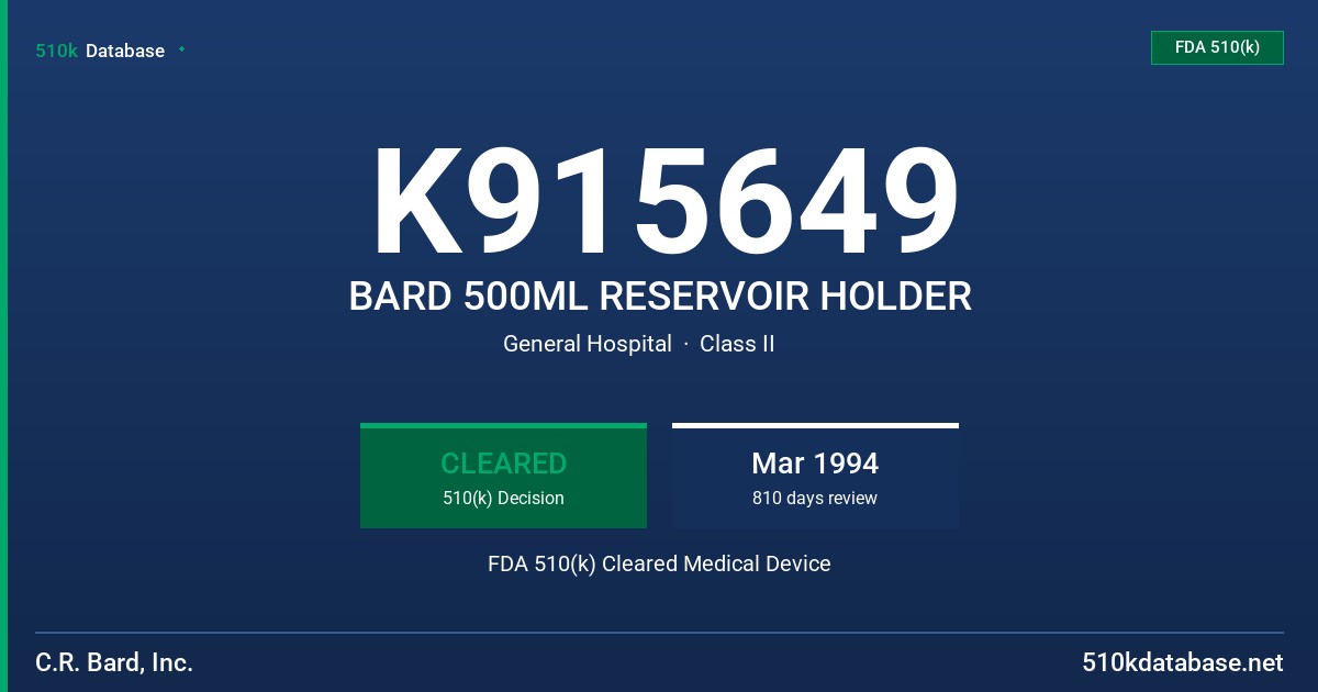 K915649 BARD 500ML RESERVOIR HOLDER FDA 510(k) Cleared Medical Device
