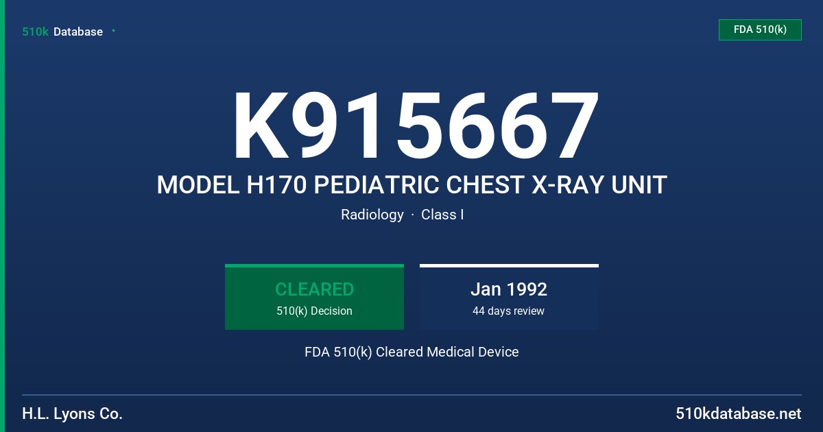 K915667 MODEL H170 PEDIATRIC CHEST X-RAY UNIT FDA 510(k) Cleared Medical Device