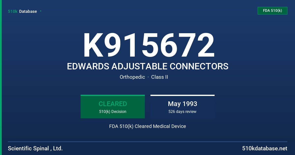 K915672 EDWARDS ADJUSTABLE CONNECTORS FDA 510(k) Cleared Medical Device