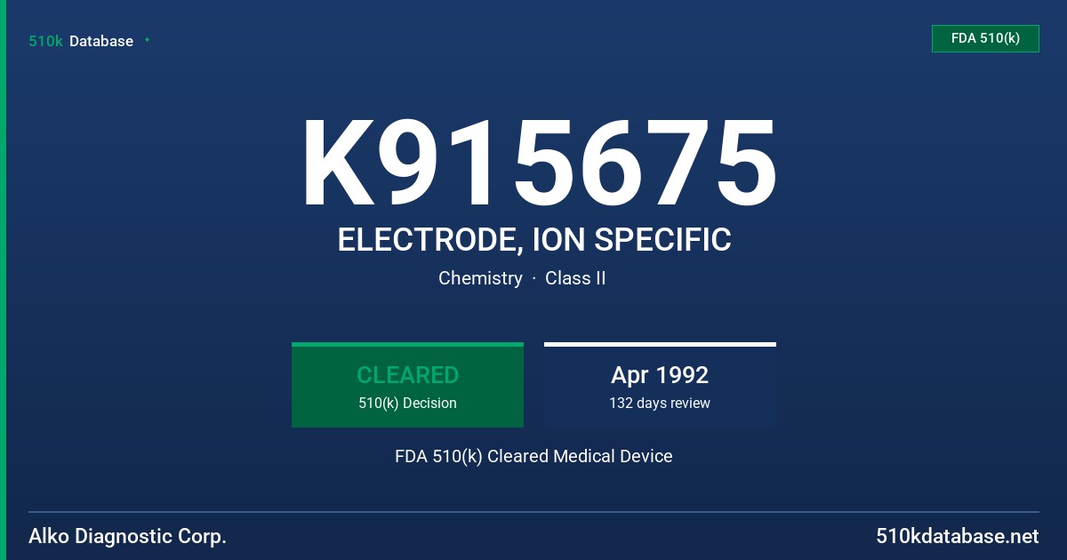 K915675 ELECTRODE, ION SPECIFIC FDA 510(k) Cleared Medical Device