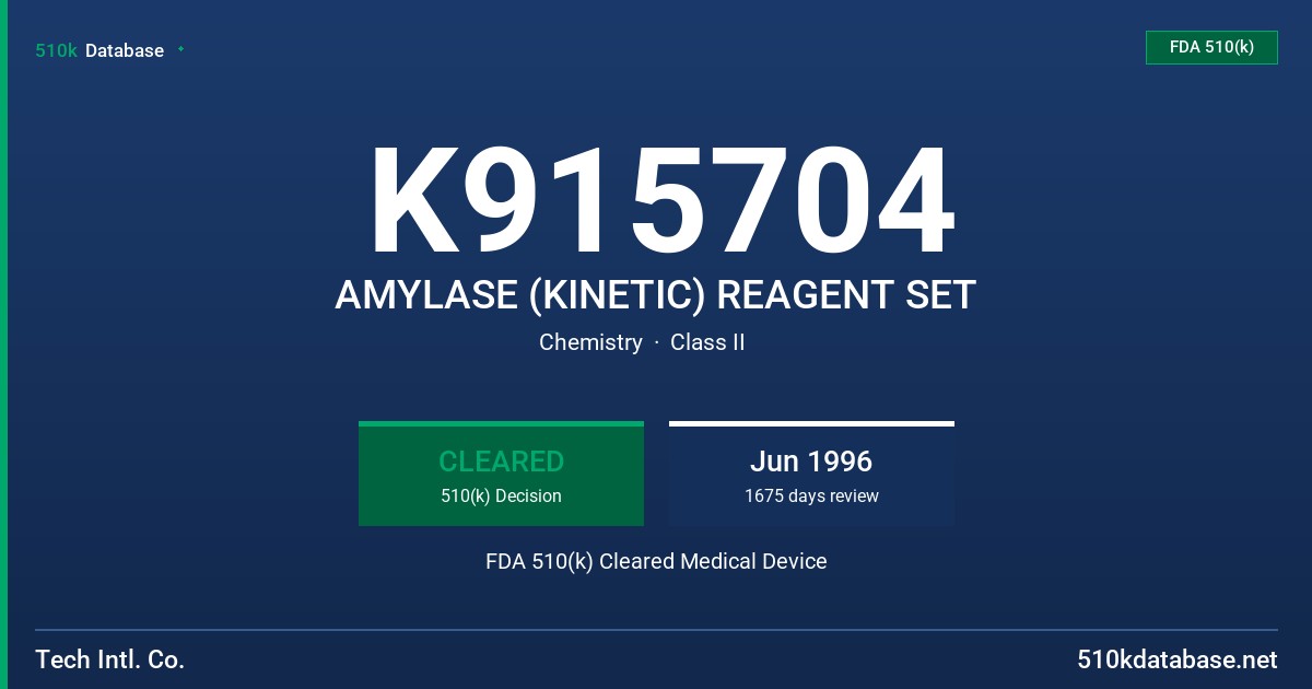 K915704 AMYLASE (KINETIC) REAGENT SET FDA 510(k) Cleared Medical Device