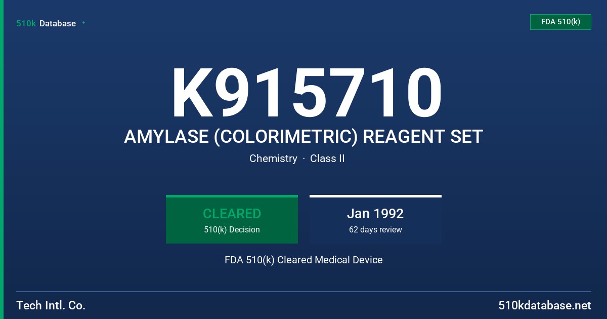 K915710 AMYLASE (COLORIMETRIC) REAGENT SET FDA 510(k) Cleared Medical Device