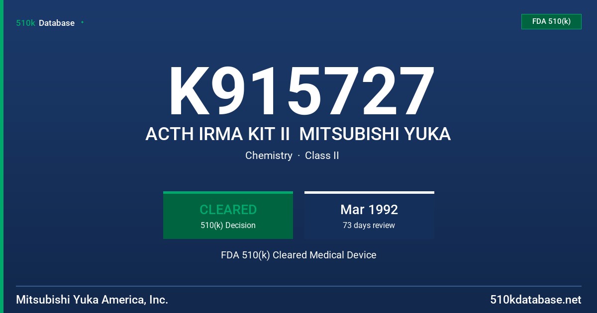 K915727 ACTH IRMA KIT II  MITSUBISHI YUKA FDA 510(k) Cleared Medical Device