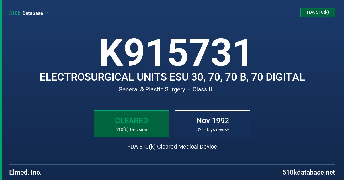 K915731 ELECTROSURGICAL UNITS ESU 30, 70, 70 B, 70 DIGITAL FDA 510(k) Cleared Medical Device