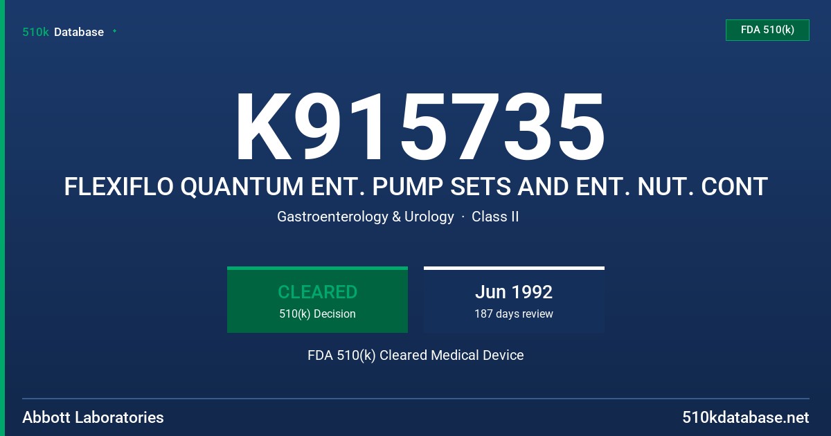 K915735 FLEXIFLO QUANTUM ENT. PUMP SETS AND ENT. NUT. CONT FDA 510(k) Cleared Medical Device