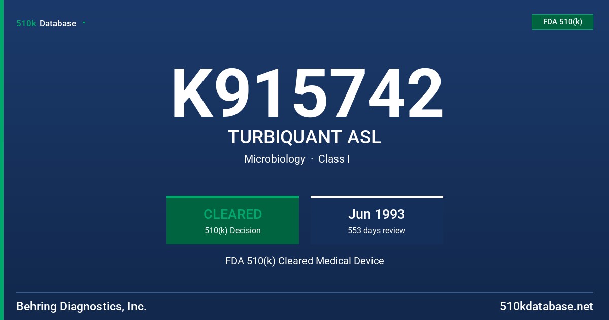 K915742 TURBIQUANT ASL FDA 510(k) Cleared Medical Device