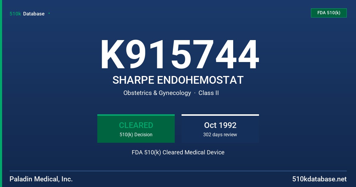 K915744 SHARPE ENDOHEMOSTAT FDA 510(k) Cleared Medical Device